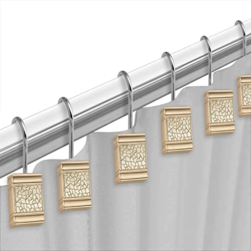 Zahari Home 13pc Sinatra Bathroom Shower Curtain Set - Gold Curtain & 12 Champagne Hooks - Luxury Fabric Bling Unique Beautiful Set - color: Sinatra Champagne Gold, style: Shower Curtain and 12 Shower Hooks