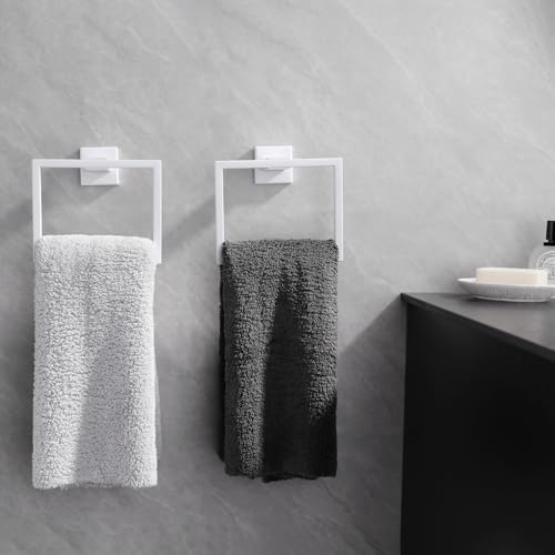 GERZWY Bathroom Towel Ring Stainless Steel Hand Towel Holder for Bath Kitchen Wall Mounted, White - color: White