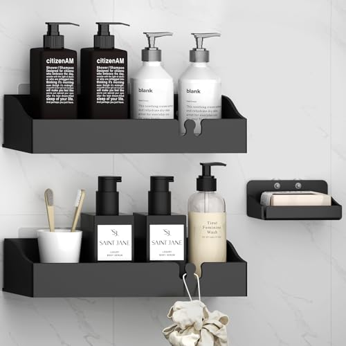 Acrylic Shower Organizer 3 Pack, Acrylic Adhesive Shelves Wall Mounted Bathroom Shower Caddy, No Drilling Required, Suitable for Shower and Kitchen Storage - color: Matte Black
