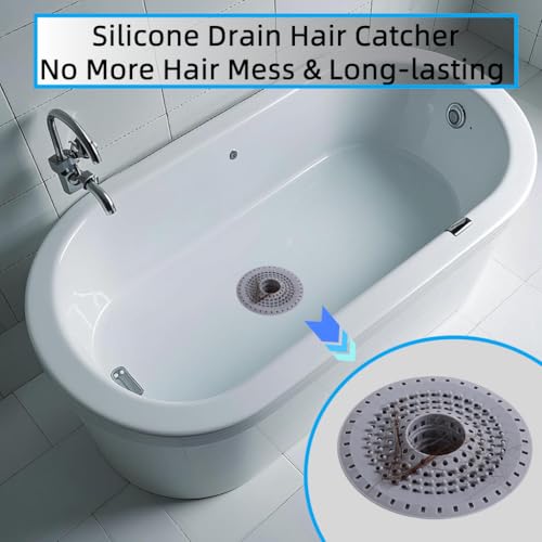 Grey Drain Hair Catcher Shower Drain Cover Hair Catcher Bathtub Drain Hair Catcher Silicone Tub Hair Catcher Drain Protector - color: Gray