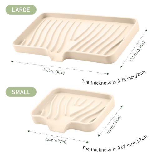 Silicone Soap Dish with Drain Spouts, Bar Soap Holder, Self-Draining Sink Organizer Kitchen Sponge Tray, Non-Slip Dispensers for Bathroom, Kitchen (Light Green, 1 Long + 2 Short) - color: Light Green