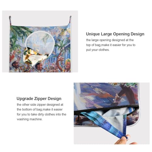 1PC Hanging Laundry Hamper Bag Over the Door Laundry Hamper Wall Hamper Large Dirty Clothes Hamper with Stainless Steel Hooks 29.5x20Inch Blue Music Party Mardi Gras - color: Blue Music Party Mardi Gras, size: 1 PC