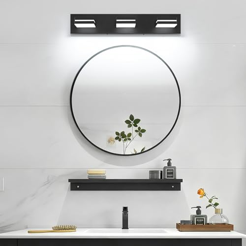 SineRise LED Modern Bathroom Vanity Light Fixtures, Modern Acrylic Bathroom Wall Lighting Fixtures Over Mirror, 3-Light, 24-Inch, Black, White - color: Black, White, size: 3-Light, 24-Inch