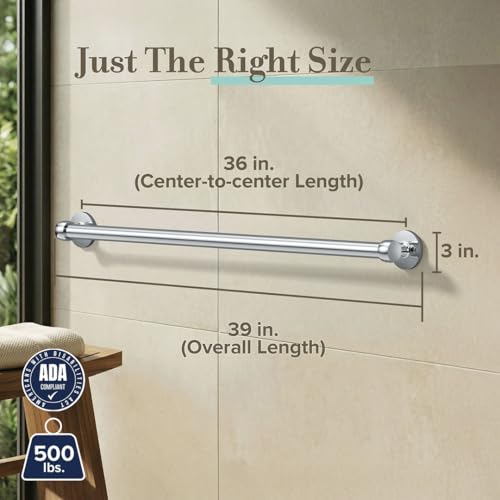 Gatco 624C Gibson 36" L Bathroom Grab Bar, Chrome, ADA Compliant Stainless Steel Safety Grab Bar - color: Chrome, size: 36''L