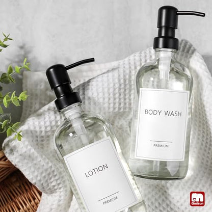 GMISUN Glass Soap Dispenser with Pump, 2 Pack Clear Bathroom Hand Soap Dispenser with Stainless Steel Pump, 17 Fl Oz Refillable Kitchen Hand and Dish Soap Dispensers Set, Modern Liquid Pump Bottles - color: Clear Bottle + Black Pump, size: 2 Pack