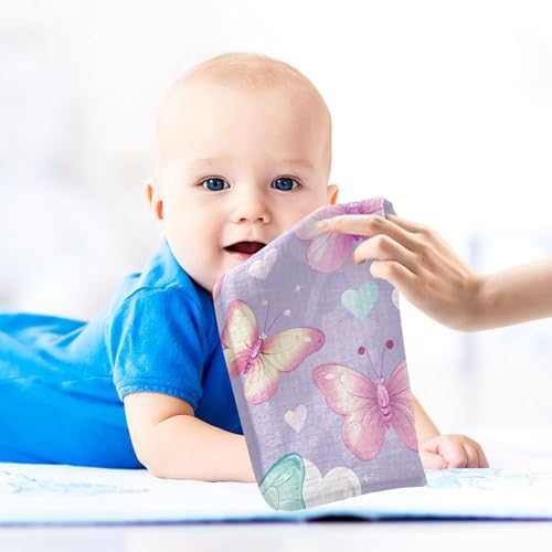 YETTASBIN Butterfly Muslin Baby Hand Washcloths, Soft Cotton Bath Face Towel, 4 Layers Extra Absorbent Feeding Burp Cloth for Newborn Infant, 5 Pack - size: 12 Inch x 5 Pack