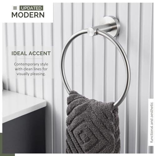 Angle Simple Swivel Towel Ring, Bathroom Hand Towel Holder, Brushed Nickel | Rustproof SUS304 Stainless Steel, Move Back & Forth for Easy Access, Use in Kitchen Shower, Screws Wall Mount - color: Brushed Nickel
