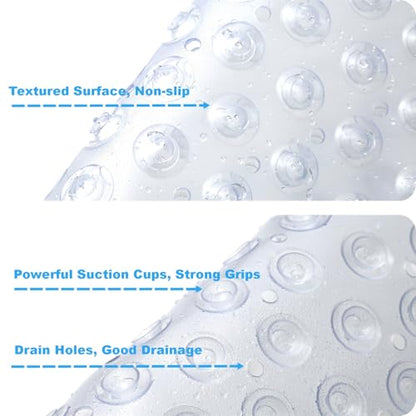 Anti Slip Bathtub Mat,Non Slip Bath Mat,16x35 Inch Extra Long Tub Mat,Machine Washable Bathroom Shower Mat with Suction Cups and Drainage Holes,Soft on Feet (White) - color: Clear White