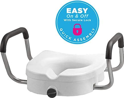 NOVA Toilet Seat Riser with Arms – Adds 5” Height, Raised Toilet Seat with ON/Off Front Lock, Adjustable & Removable Padded Arms (17.75”–20”), 300 lb Capacity, Safety Aid for Seniors - style: With Arm