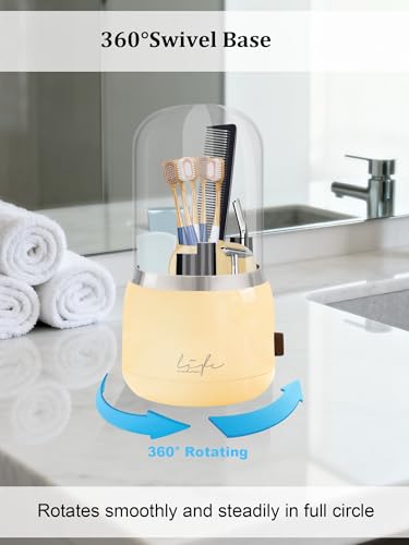 Covered Toothbrush Holder, 360° 7-Slot Rotating Draining Water, Beige | Toothbrush Bathrooms Organizer with Cover for Kids Electric Tooth Brush, Toothpaste, Razors, Cosmetic Brushes - color: Beige