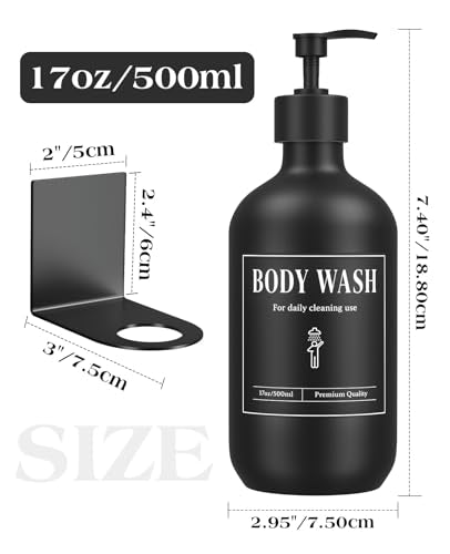 Luxspire 17oz Shampoo and Conditioner Dispenser 3 Sets for Bathroom, Black | Matte PET bottle, no-drill stainless bracket, detachable pump, dual wall/counter install with classification stickers - color: Matte Black