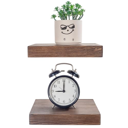BGMG Small Wood Floating Shelves 8 inch Set of 2, Rustic Wooden Wall Mount Shelves for Bathroom Living Room Bedroom Kitchen Farmhouse -8x6.7x1.25 inch- Dark Walnut - color: Dark Walnut, size: 8 inch