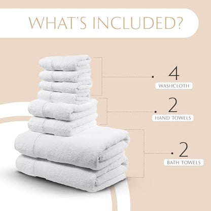 MAURA White Bath Towel Set of 8 for Bathroom. Turkish Cotton Luxury Bath Towels. Extra Large, Thick, Plush & Soft. Hotel & Spa Quality - White - color: White, size: 8-Piece Set (2 Bath, 2 Hand, 4 Washcloth)