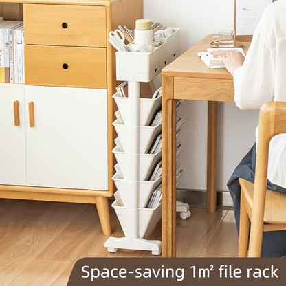 5 Tier Rolling Book Cart Multi-Functional Movable Storage Bookshelves | rolling bookshelf,Movable Storage Bookshelves with Lockable Wheels for Study Office Library Classroom, - color: Whtie