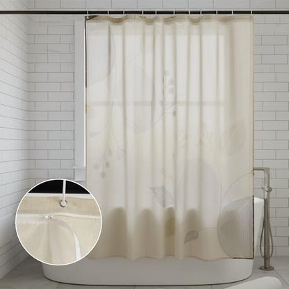 Morandi Branch Linen Boho Floral Shower Curtain Set with Liner | Double Layer Shower Curtain Waterproof Fabric with Zippered Removable PEVA Liner,Boho Shower Curtain for Bathroom,Free Hooks - color: Neutral Leaf