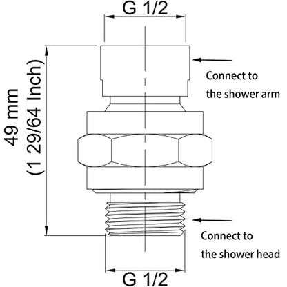 Brushed Gold Shower Head Adapter, Biveah Brass Shower Arm Swivel Joint Connector G1/2" for Shower Head, KSB016BG - color: Brushed Gold
