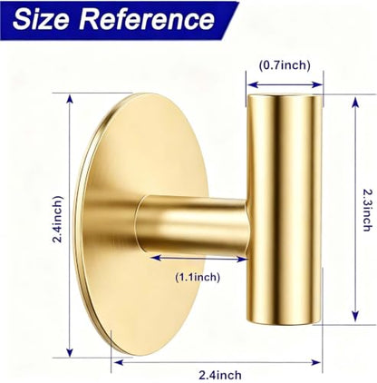 2 Pack Waterproof Adhesive Tissue Wall Hooks, Sticky Mount Hooks for Towel, Robe, Clothes-Golden - color: Golden