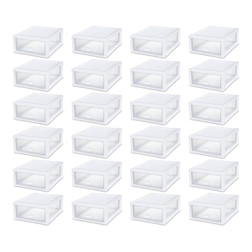 Sterilite Stacking Drawer Storage Organizer for Clothes, 16 Quart, 24-Pack | White Frame, Stackable Modular Clear Plastic Drawers & Containers for Clothing, Accessories, Craft Supplies, Shoes or Linens - size: 16 Quart, style: 24 Pack