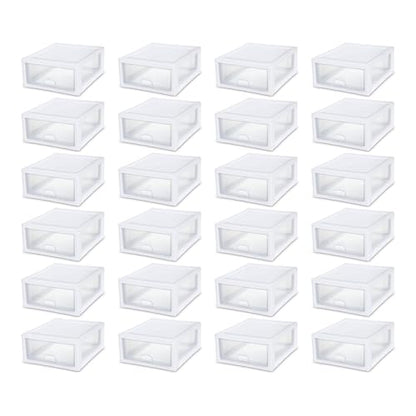 Sterilite Stacking Drawer Storage Organizer for Clothes, 16 Quart, 24-Pack | White Frame, Stackable Modular Clear Plastic Drawers & Containers for Clothing, Accessories, Craft Supplies, Shoes or Linens - size: 16 Quart, style: 24 Pack