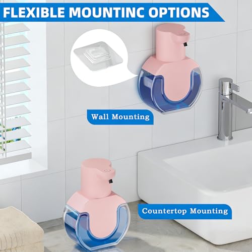2Pack Automatic Soap Dispenser Touchless, Rechargeable Foaming Soap Dispenser,15oz/420ml Smart Hand Soap Dispensers,4-Level Adjustable,Wall Mount for Bathroom Kitchen Dish Soap(Pink, Foam) - color: 2 Pack-pink 02, style: Foam