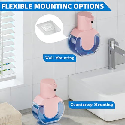 2Pack Automatic Soap Dispenser Touchless, Rechargeable Foaming Soap Dispenser,15oz/420ml Smart Hand Soap Dispensers,4-Level Adjustable,Wall Mount for Bathroom Kitchen Dish Soap(Pink, Foam) - color: 2 Pack-pink 02, style: Foam
