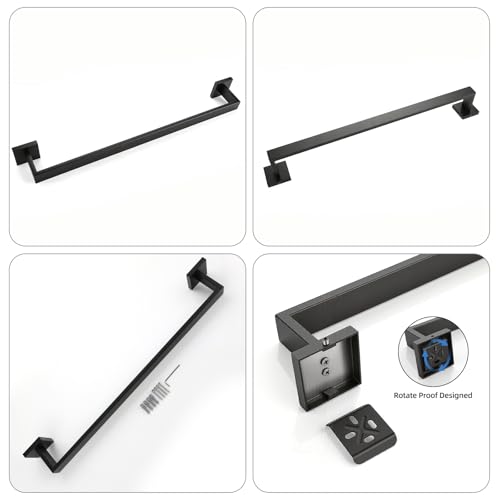 23.6 Inch Matte Black Bathroom Towel Bar Set, 2-Piece Square Wall Mounted Towel Rack, Wall Mounted 304 Stainless Steel Towel Holder for Bathroom - color: Matte Black, size: 2 pack