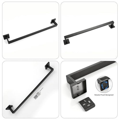 23.6 Inch Matte Black Bathroom Towel Bar Set, 2-Piece Square Wall Mounted Towel Rack, Wall Mounted 304 Stainless Steel Towel Holder for Bathroom - color: Matte Black, size: 2 pack