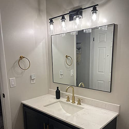MELUCEE 4 Lights Sconces Wall Lighting Black with Clear Glass Shade | Industrial Bathroom Light Fixtures Vanity Lights Porch Light Fixtures Wall Mount (Patent No.: US D963914 S) - color: Black, size: 4-Light