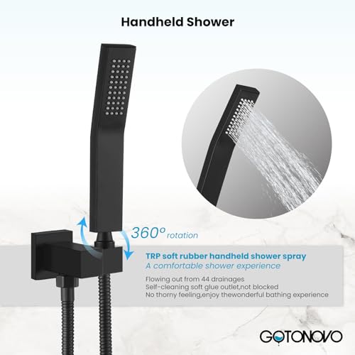 gotonovo Rainfall Bathroom Shower System Rain Shower Head and Handle Set Wall Mounted Shower Complete Combo Solid Brass Pressure Balancing Shower Mixer Valve 16 Inch Matte Black - color: Matte Black, size: 16 Inch