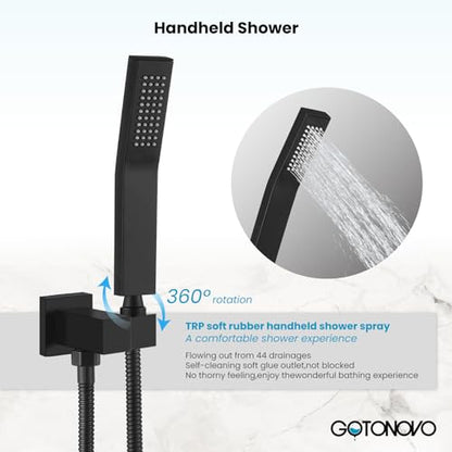 gotonovo Rainfall Bathroom Shower System Rain Shower Head and Handle Set Wall Mounted Shower Complete Combo Solid Brass Pressure Balancing Shower Mixer Valve 16 Inch Matte Black - color: Matte Black, size: 16 Inch