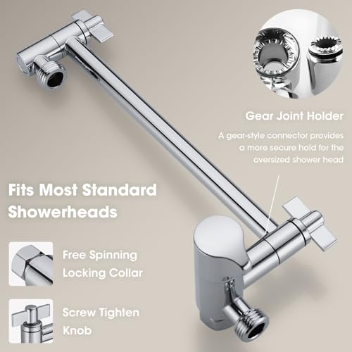 TRUSTMI Shower Arm Diverter with 10 Inch Adjustable Arm to High Rise or Lower Shower Head Combo Offset, Stainless Steel, Polished Chrome - color: Chrome