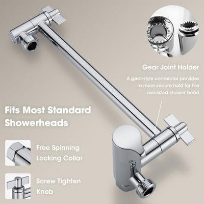 TRUSTMI Shower Arm Diverter with 10 Inch Adjustable Arm to High Rise or Lower Shower Head Combo Offset, Stainless Steel, Polished Chrome - color: Chrome