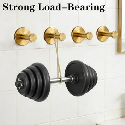 Bath Towel Hooks, 6 Pack Self Adhesive Coat Hooks, Sturdy No Drilling Robe Hook, SUS 304 Stainless Steel Heavy Duty Clothes Hanger, Wall Hooks for Bathroom Bedroom Kitchen (2 in, ‎Gold) - color: Gold-6