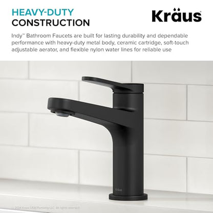 KRAUS Indy Bathroom Faucet in Matte Black with Single Handle, Pop Up Drain and Supply Lines, KBF-1411MB - color: Matte Black, style: Basin + Pop-Up Drain