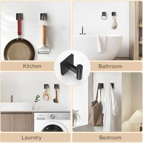 Towel Ring Set 4 Piece Bathroom Hardware Set Includes Towel Ring 2 Towel Hooks and Toilet Paper Holder Stainless Steel Wall Mounted (Matte Black) - color: Matte Black, size: Set C