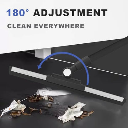 Floor Squeegee Broom - 52" Long Handle Rubber Scrubber for Bathroom, Tile, Shower, Glass, Pet Hair, Hardwood Floor - Adjustable Long Handle, Water Wiper with Replacement Blade (Black) - color: Black