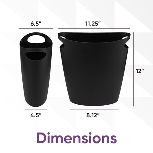 Superio Slim Bathroom Trash Can 2 Gallon Black Plastic Small Compact Waste Basket for Bedroom, Dorm, Under Office Desk, Narrow Portable RV Dustbin - size: Black