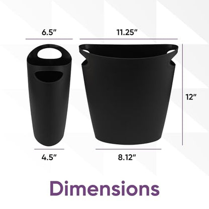 Superio Slim Bathroom Trash Can 2 Gallon Black Plastic Small Compact Waste Basket for Bedroom, Dorm, Under Office Desk, Narrow Portable RV Dustbin - size: Black