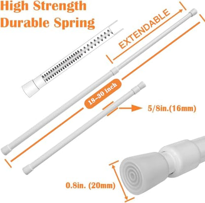 KXLife 2 Pack 5/8" Spring Tension Curtain Rod, Adjustable Tension Rods White 18 to 30 Inch, RV Tension Bars, Tension Rod for Closet - color: White-2 Pack, size: 18-30Inch
