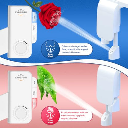 Bidet Attachment for Toilet, Non-Electric Ultra-Slim Bidet Toilet Seat Adjustable Water Pressure with Self-Cleaning Dual Nozzle (Frontal & Rear Wash), White