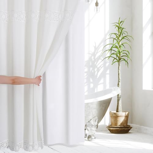 Extra Long Boho Farmhouse Shower Curtain Set with Liner, Linen Bohemian French Country Bath Curtain 72x84 - White - color: White-liner Set, size: 72"W x 84"L (Pack of 1)
