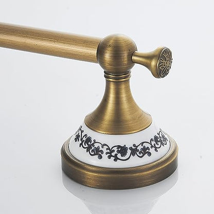 Antique Bronze Brass Towel Bar,Adjustable 15.5 to 27.5 Inch Bath Towel Bar Rack for Bathroom Towel Holder, Wall Mounted Bathroom Hardware Accessories,Porcelain Design - color: Single Towel Bar