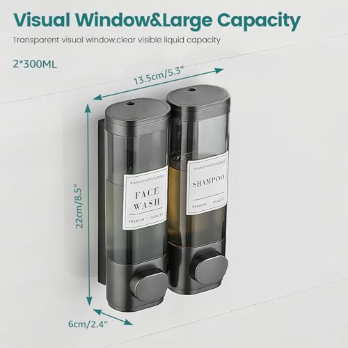 Shower Soap Dispenser 2 Chamber No Drill Wall-Mounted Shampoo Dispenser | Shower Dispenser for Bathroom Hotel Leak-Proof Pumps ,Large Capacity ,Gun Gray - color: 2gray