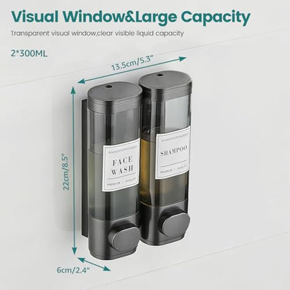 Shower Soap Dispenser 2 Chamber No Drill Wall-Mounted Shampoo Dispenser | Shower Dispenser for Bathroom Hotel Leak-Proof Pumps ,Large Capacity ,Gun Gray - color: 2gray
