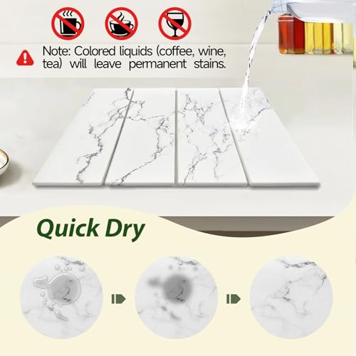 Large Stone Drying Mat for Kitchen Counter, 24"x16" Collapsible Quick Dry Dish Drying Mat, Water-Absorbent Marble Diatomaceous Earth Mats for Bottles Cups Dishes, Match Any Countertop - color: 4-fold White