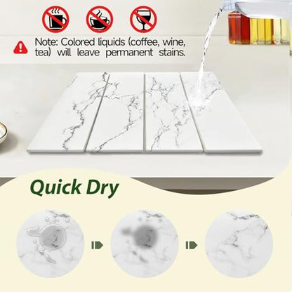 Large Stone Drying Mat for Kitchen Counter, 24"x16" Collapsible Quick Dry Dish Drying Mat, Water-Absorbent Marble Diatomaceous Earth Mats for Bottles Cups Dishes, Match Any Countertop - color: 4-fold White