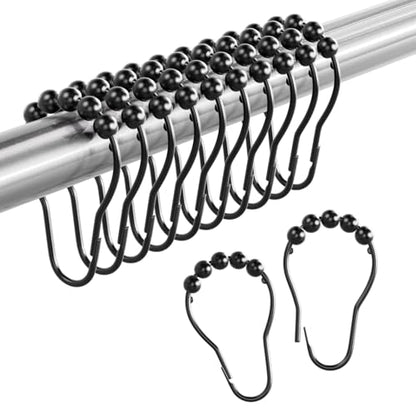 Matte Black Shower Curtain Rings - Set of 12 - Rust-Resistant Metal Shower Hooks for Bathroom Shower Rod - color: Matte Black