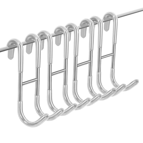 Over Shower Door Hooks for Towels – Rustproof Stainless Steel Bathroom Hooks for Glass Shower Doors, No-Drill Hangers for Robes, Towels & Loofahs, Fits Framed and Frameless Doors (4, Silver) - color: Silver