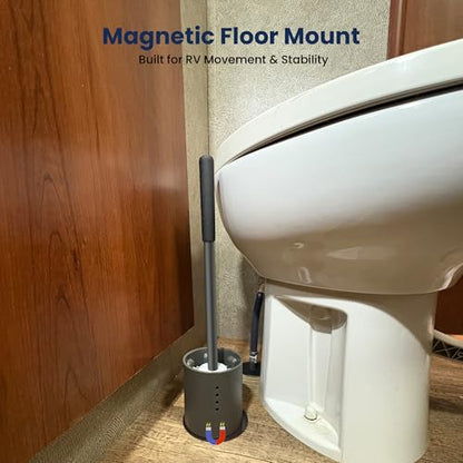 RV Toilet Brush and Holder Set, Silicone Toilet Cleaner with Magnetic Base | Soft Silicone Brush Head, One-Piece Aluminum Handle, Magnetic Floor Mount, Built-In Ventilation, Keeps Brush Head Elevated
