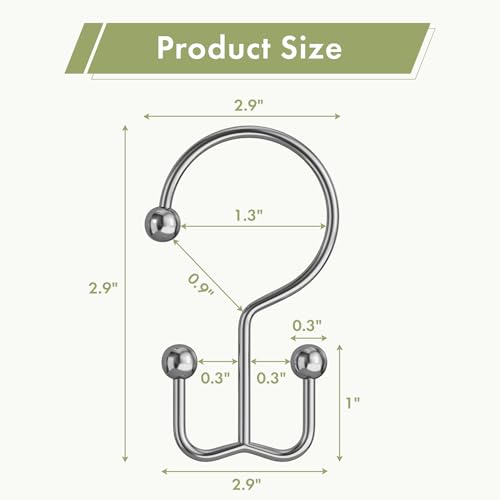 Chrome Shower Curtain Hooks, 12PCS Minimalist Simple Double Shower Curtain Rings, Rust-Resistant Metal Shower Hooks Shower Curtain Hangers, Shower Rings for Bathroom Shower Rods Curtains - color: Chrome, style: Minimalist - Double Hooks